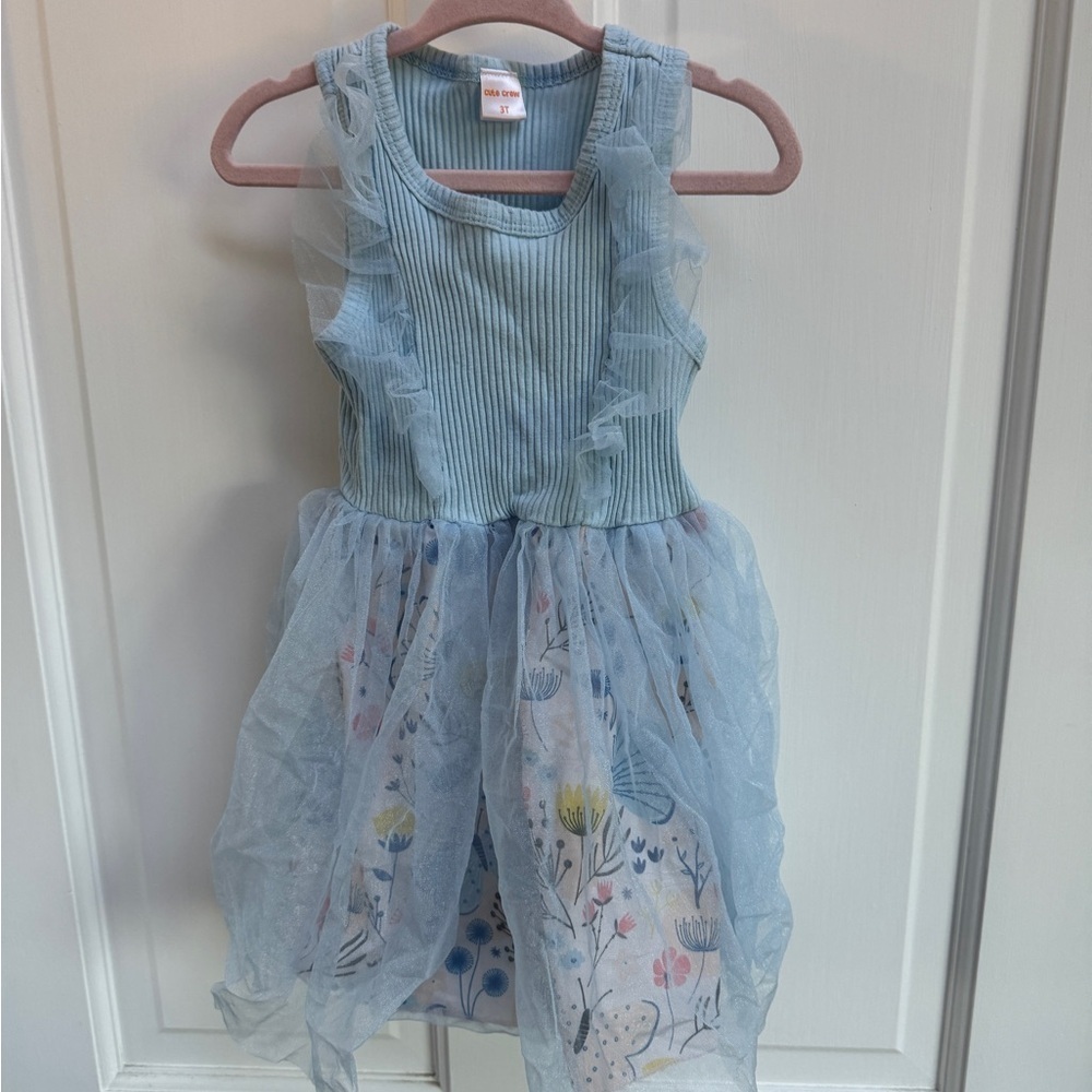 NWOT Cute Crew 3T Girls Blue Frill Floral Tank Top Sleeveless Casual Dress